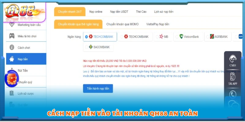 Hướng dẫn chi tiết cách nạp tiền QH88 thành công