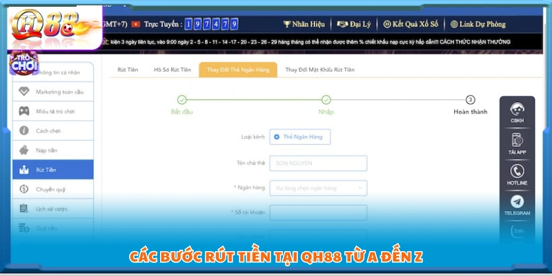Quy trình rút tiền QH88 an toàn và tiện lợi